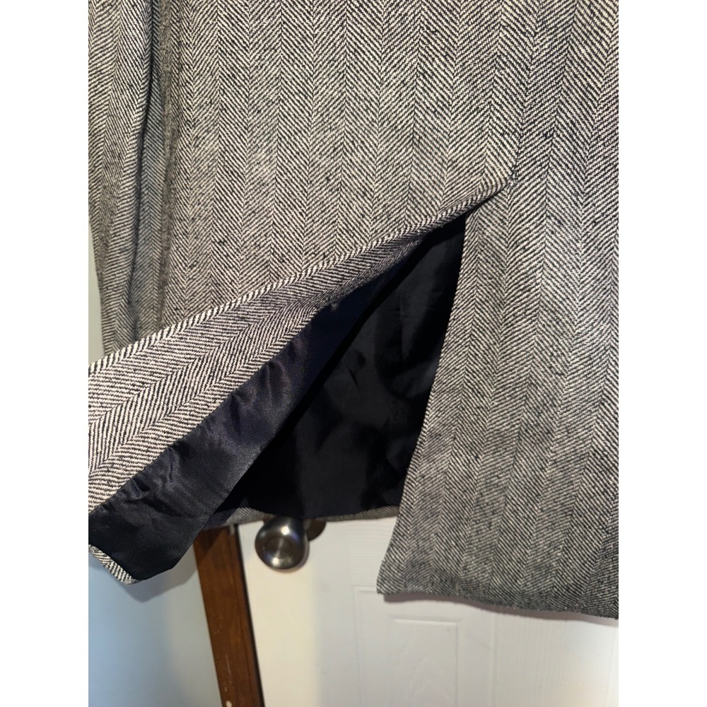 Circle S Western Herringbone Sport Coat Blazer Grey Black Suede Yoke Silk 48L - Picture 4 of 12